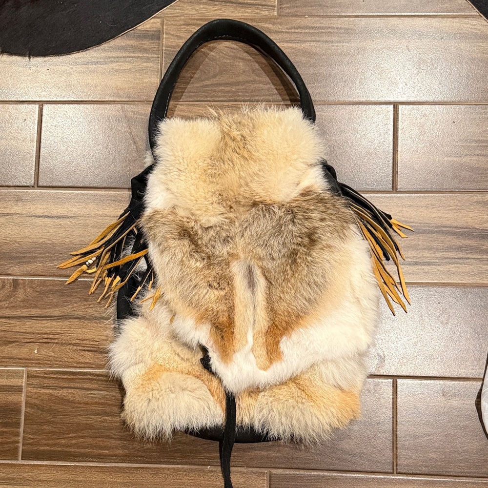 RARE- Handmade Suede & Fur Large Satchel/Bag with Tassels